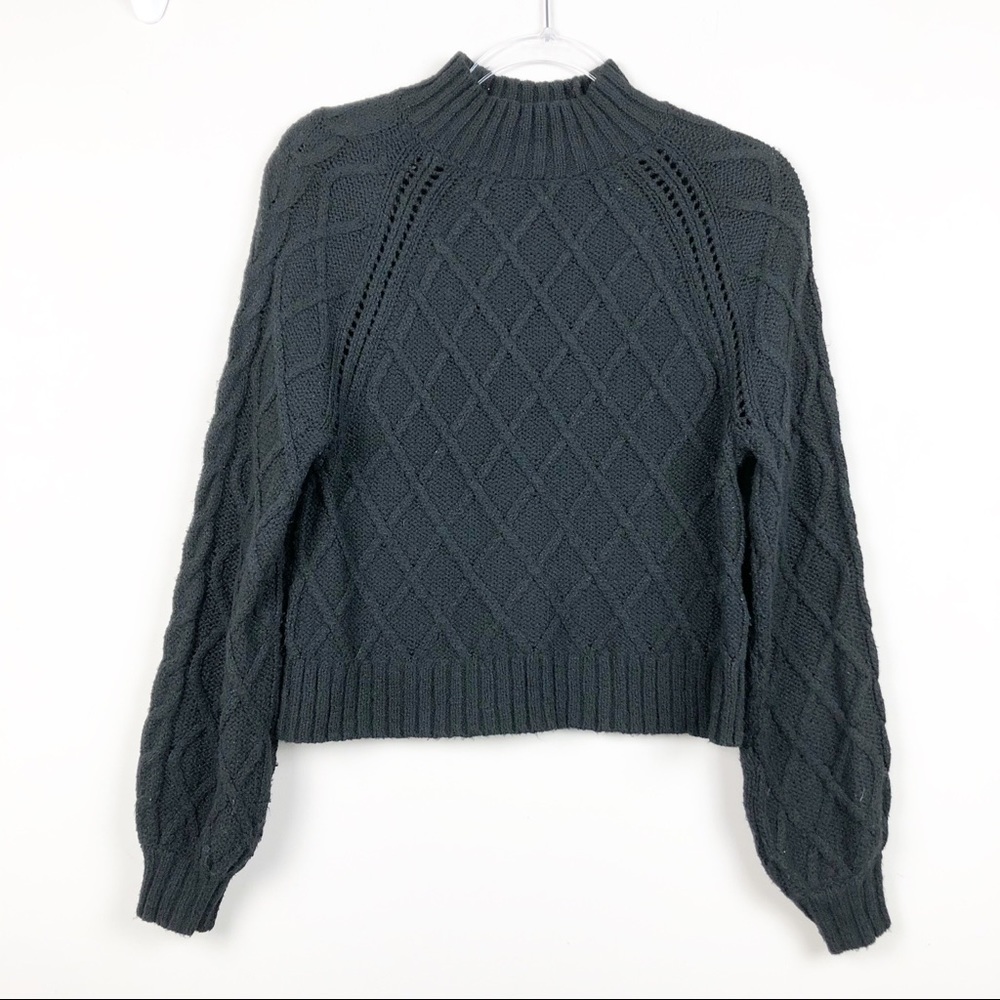 AE CABLE KNIT MOCK NECK PULLOVER BLACK SWEATER